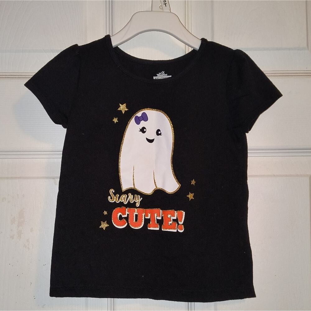 Walmart Way to Celebrate Halloween Girls Scary Cute Ghost Black T Shirt 2T